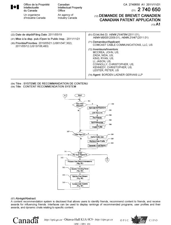 Document de brevet canadien 2740650. Page couverture 20111117. Image 1 de 1