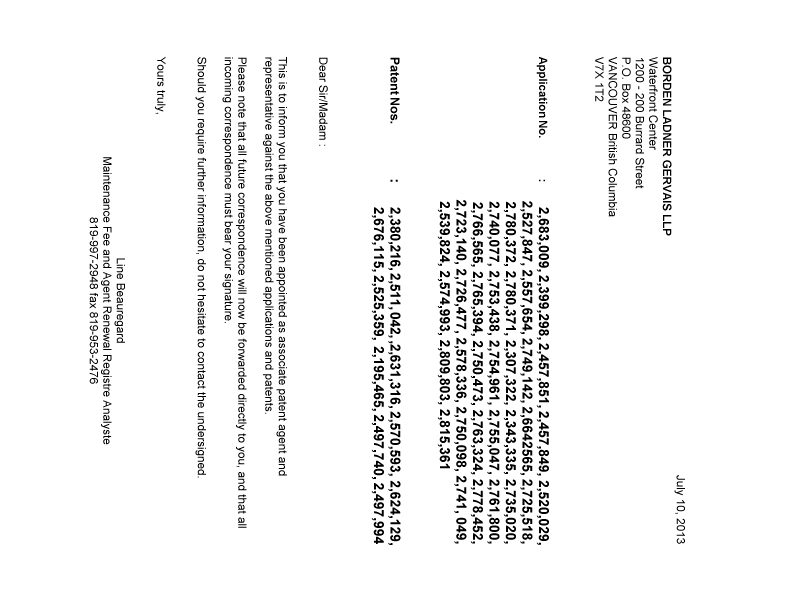 Canadian Patent Document 2741049. Correspondence 20130710. Image 1 of 1