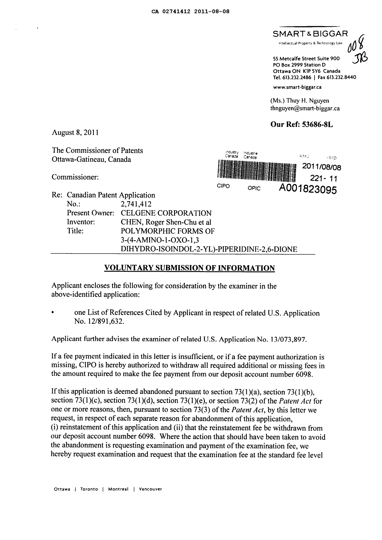 Canadian Patent Document 2741412. Prosecution-Amendment 20101208. Image 1 of 2