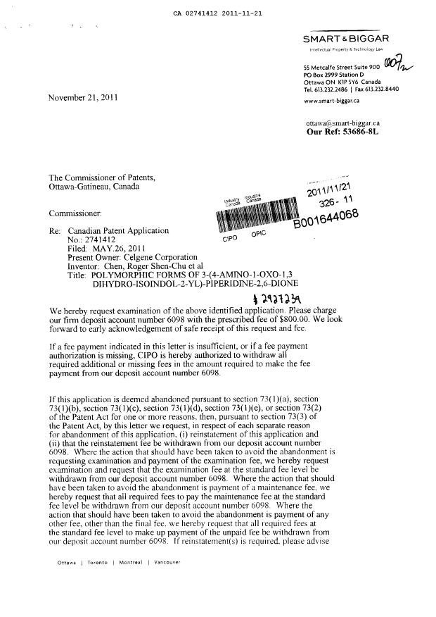 Canadian Patent Document 2741412. Prosecution-Amendment 20101221. Image 1 of 2