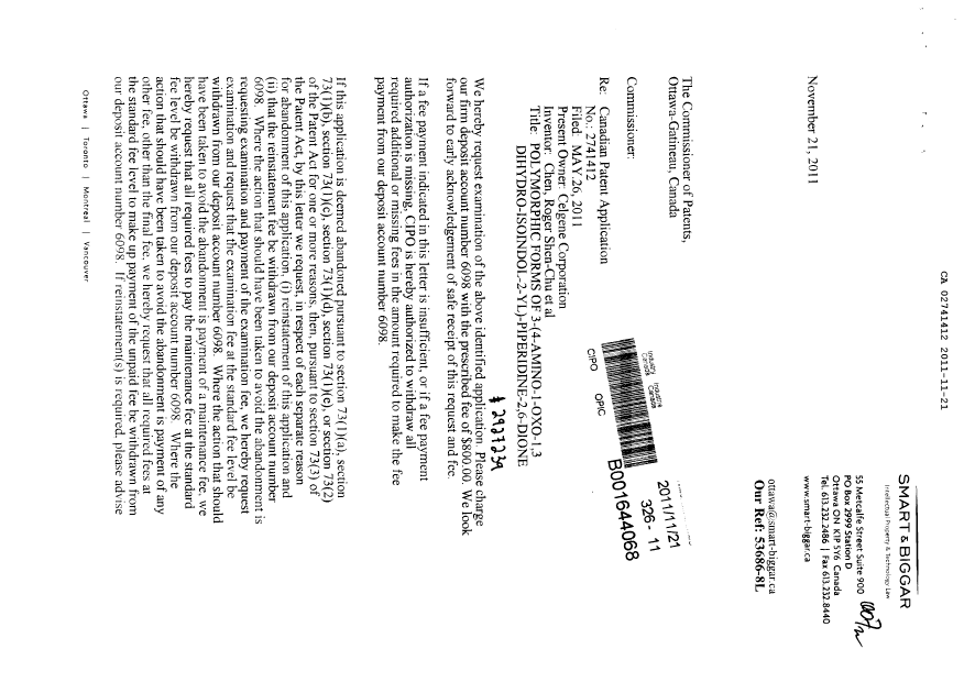 Canadian Patent Document 2741412. Prosecution-Amendment 20101221. Image 1 of 2