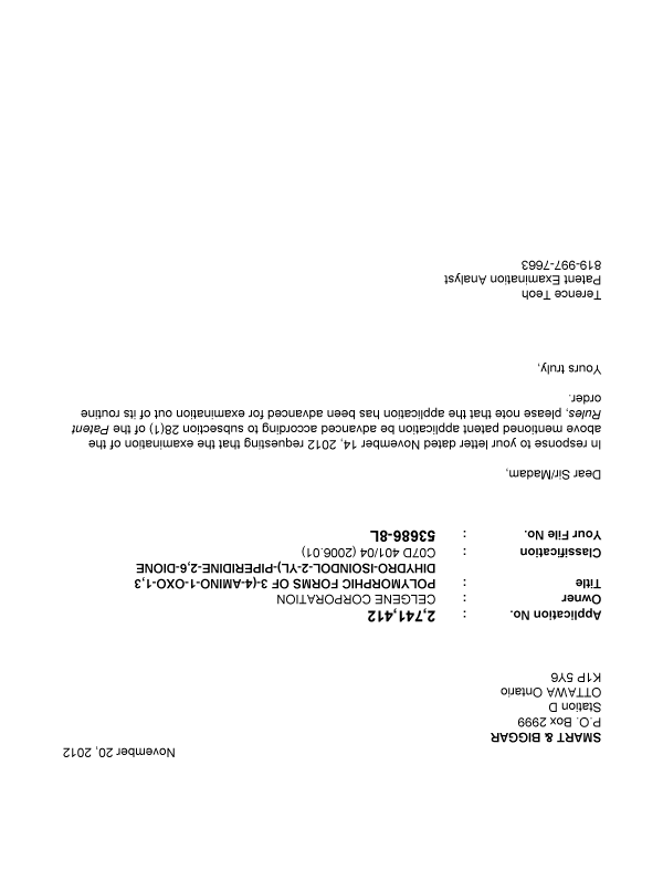 Document de brevet canadien 2741412. Poursuite-Amendment 20111220. Image 1 de 1