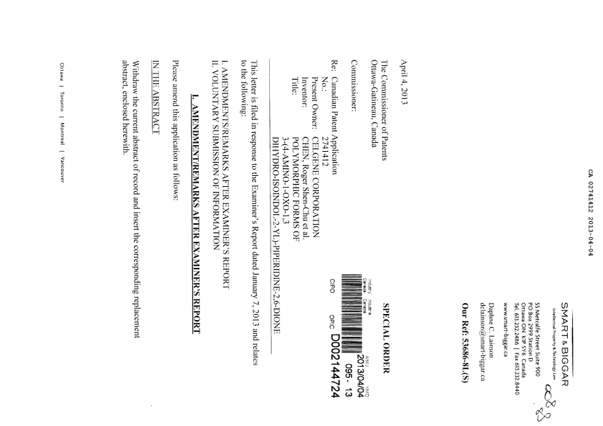 Canadian Patent Document 2741412. Prosecution-Amendment 20121204. Image 1 of 23