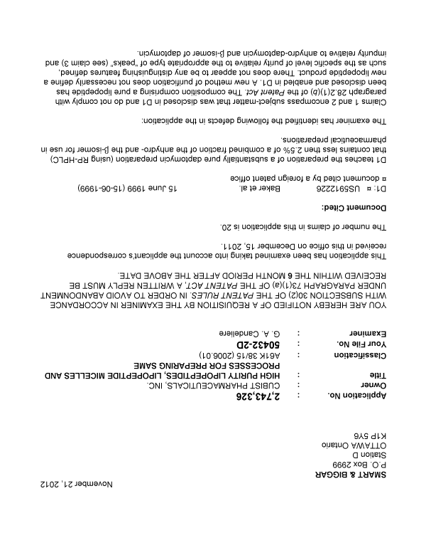 Canadian Patent Document 2743326. Prosecution-Amendment 20111221. Image 1 of 3