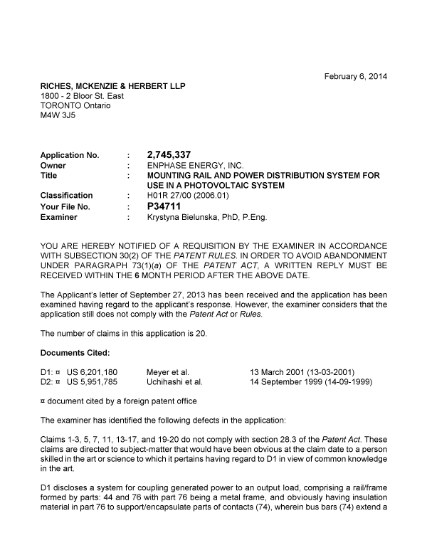 Canadian Patent Document 2745337. Prosecution-Amendment 20131206. Image 1 of 2