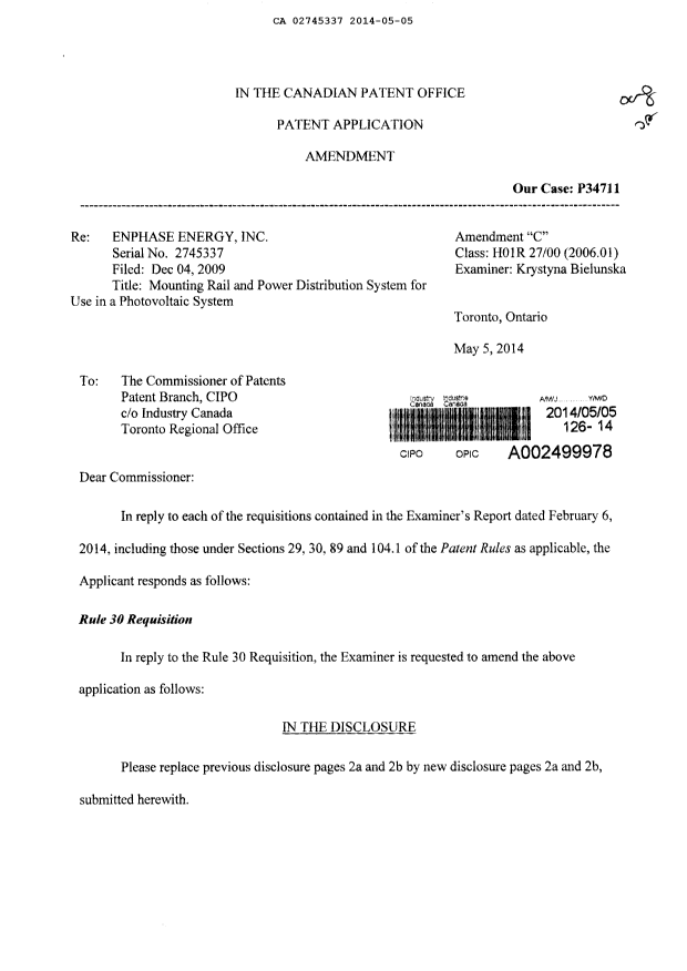 Canadian Patent Document 2745337. Prosecution-Amendment 20140505. Image 1 of 9