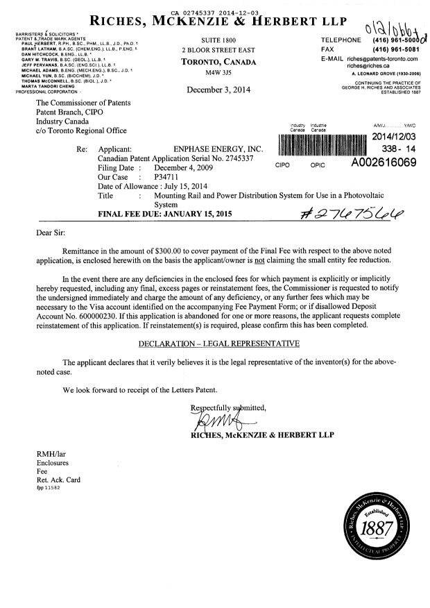 Canadian Patent Document 2745337. Correspondence 20141203. Image 1 of 1