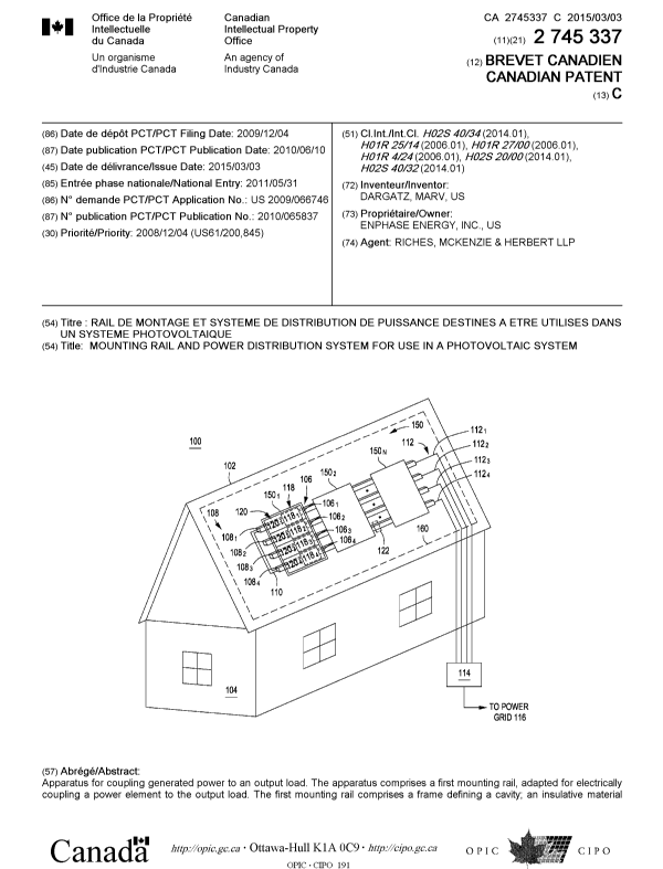 Canadian Patent Document 2745337. Cover Page 20141210. Image 1 of 2