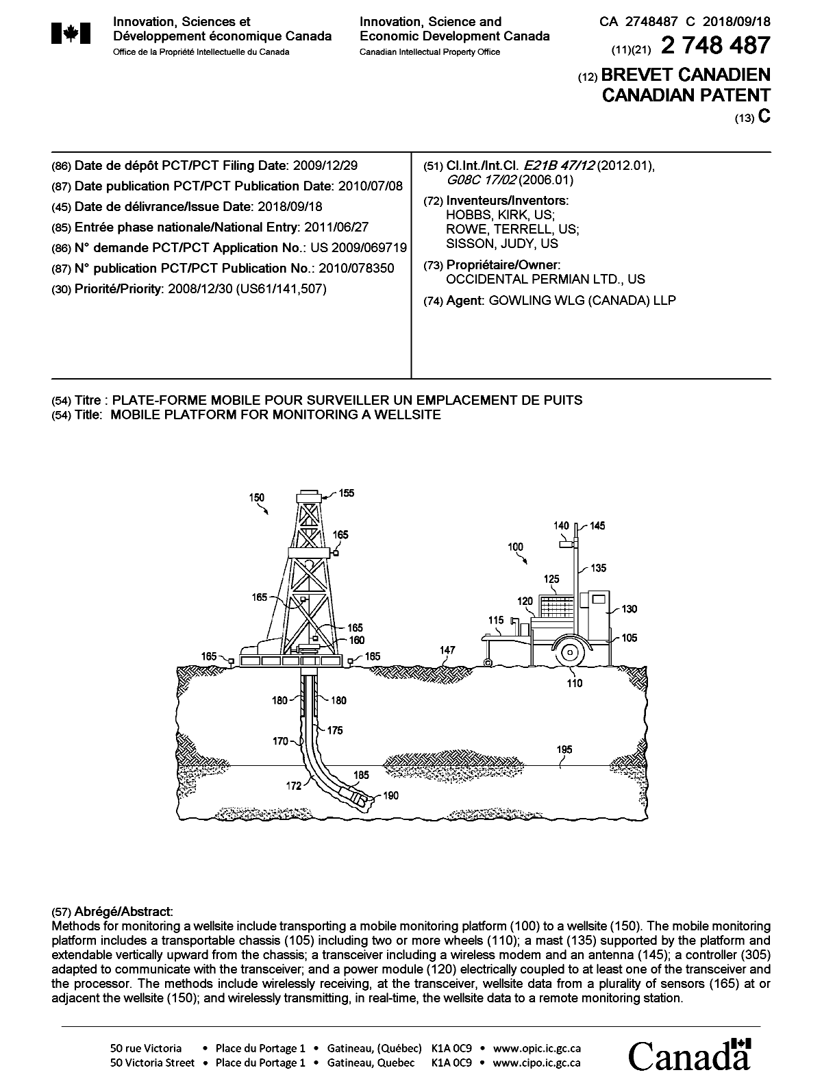 Canadian Patent Document 2748487. Cover Page 20180817. Image 1 of 1