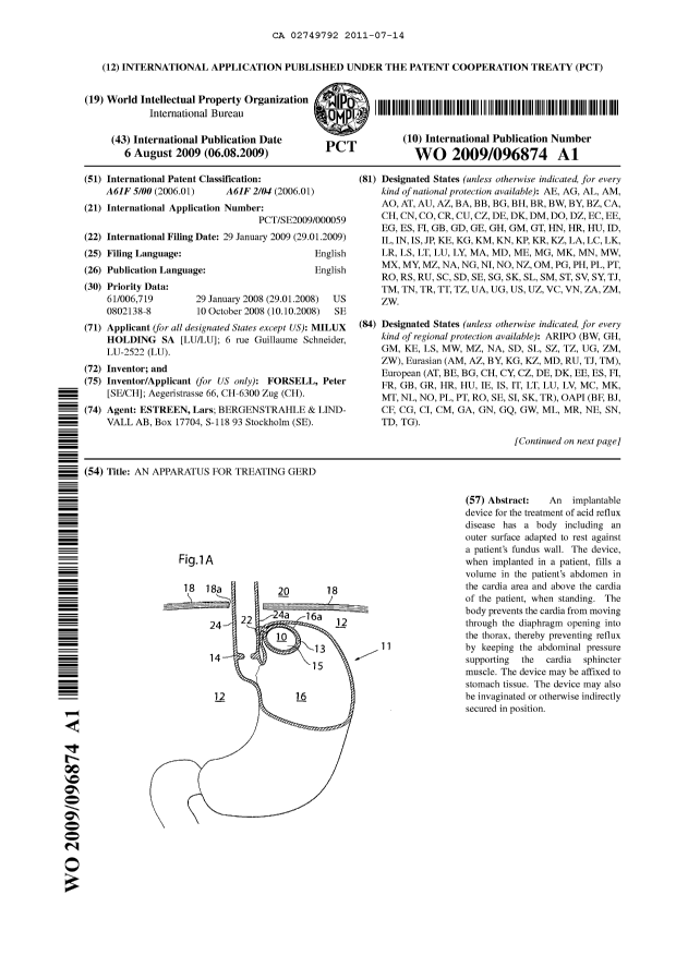 Document de brevet canadien 2749792. Abrégé 20110714. Image 1 de 2