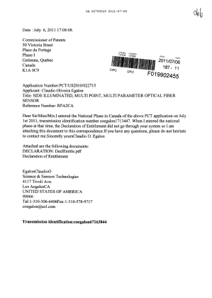 Document de brevet canadien 2750515. Correspondance 20101206. Image 1 de 2