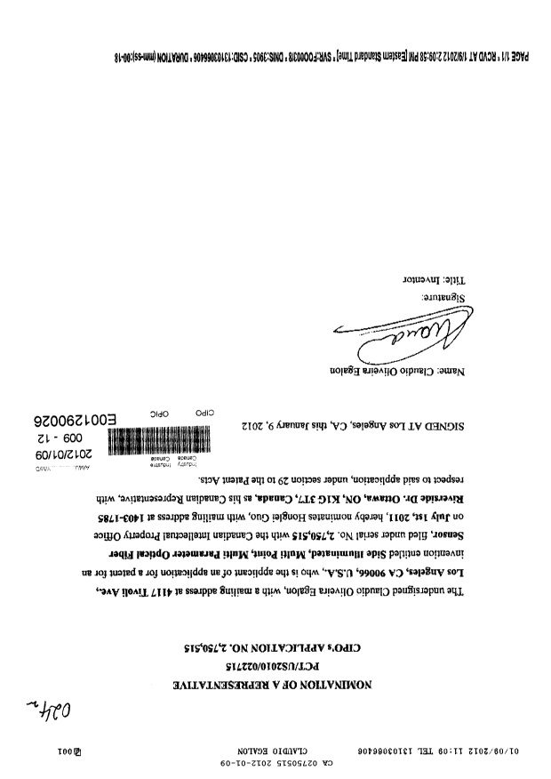 Canadian Patent Document 2750515. Correspondence 20111209. Image 1 of 1