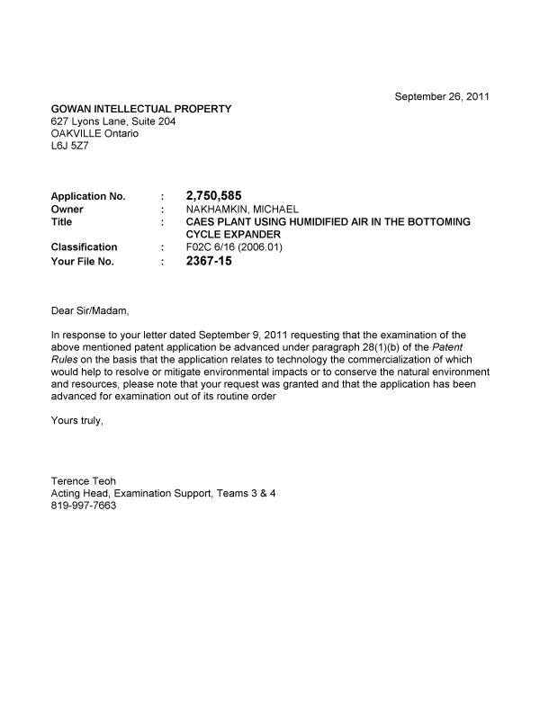 Document de brevet canadien 2750585. Poursuite-Amendment 20110926. Image 1 de 1