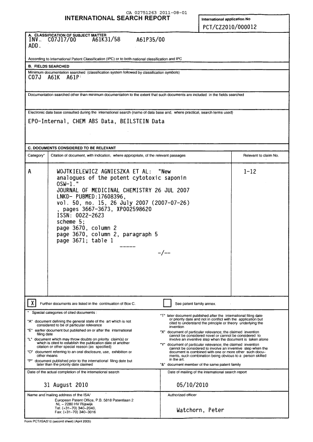 Document de brevet canadien 2751263. PCT 20110801. Image 1 de 10