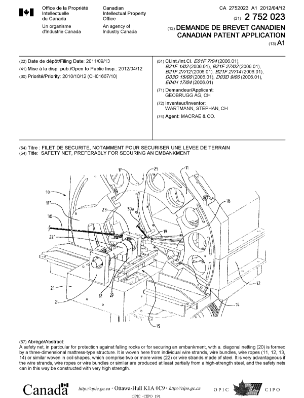 Canadian Patent Document 2752023. Cover Page 20120405. Image 1 of 1