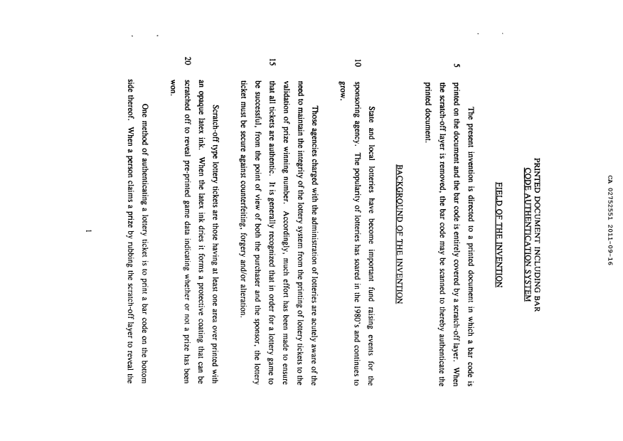 Document de brevet canadien 2752551. Description 20101216. Image 1 de 7