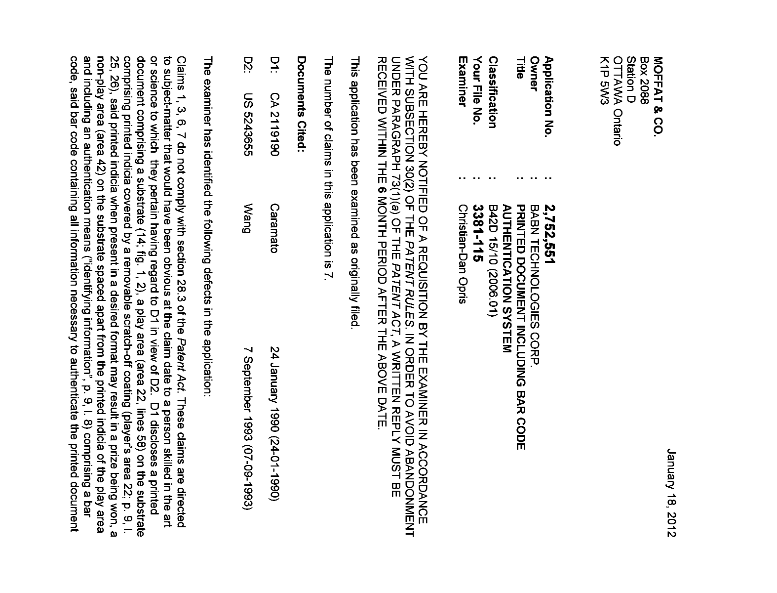 Canadian Patent Document 2752551. Prosecution-Amendment 20111218. Image 1 of 2