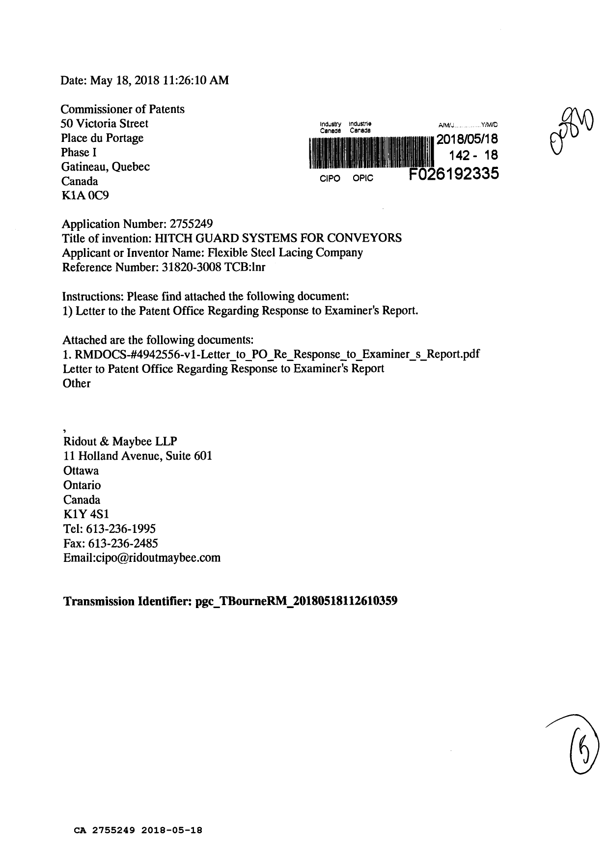 Canadian Patent Document 2755249. Amendment 20180518. Image 1 of 5