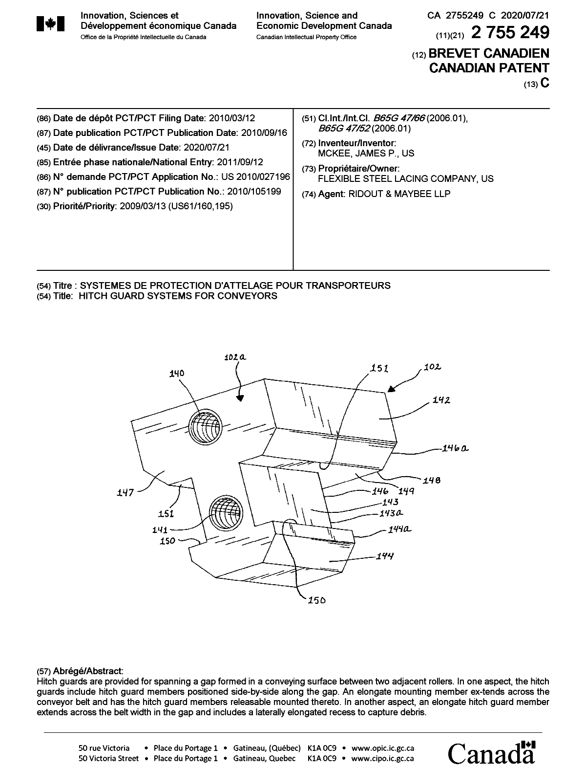 Canadian Patent Document 2755249. Cover Page 20200629. Image 1 of 1