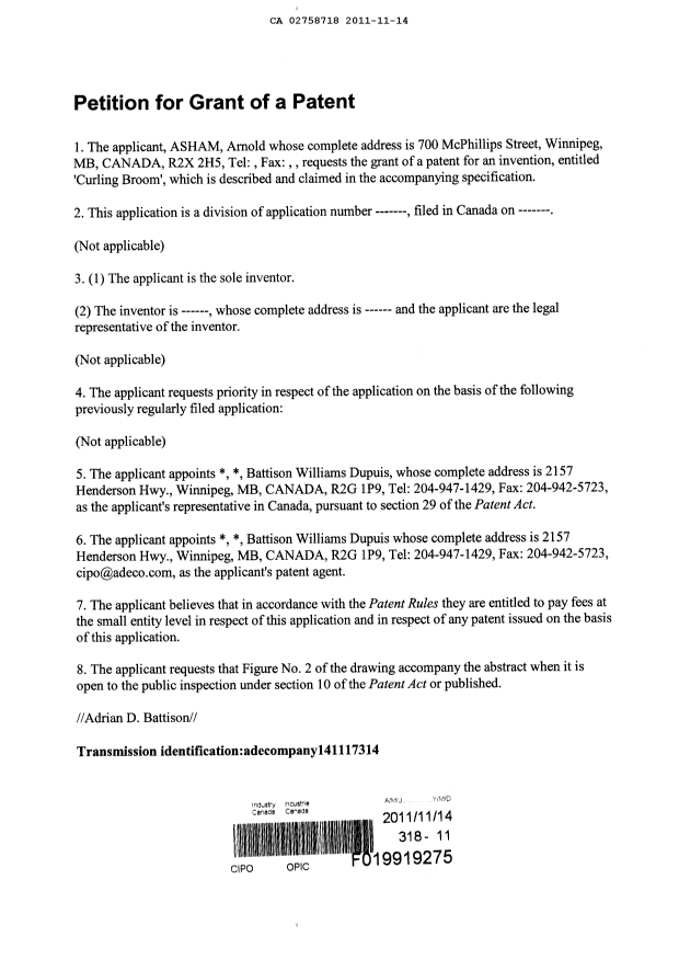 Canadian Patent Document 2758718. Assignment 20111114. Image 3 of 3