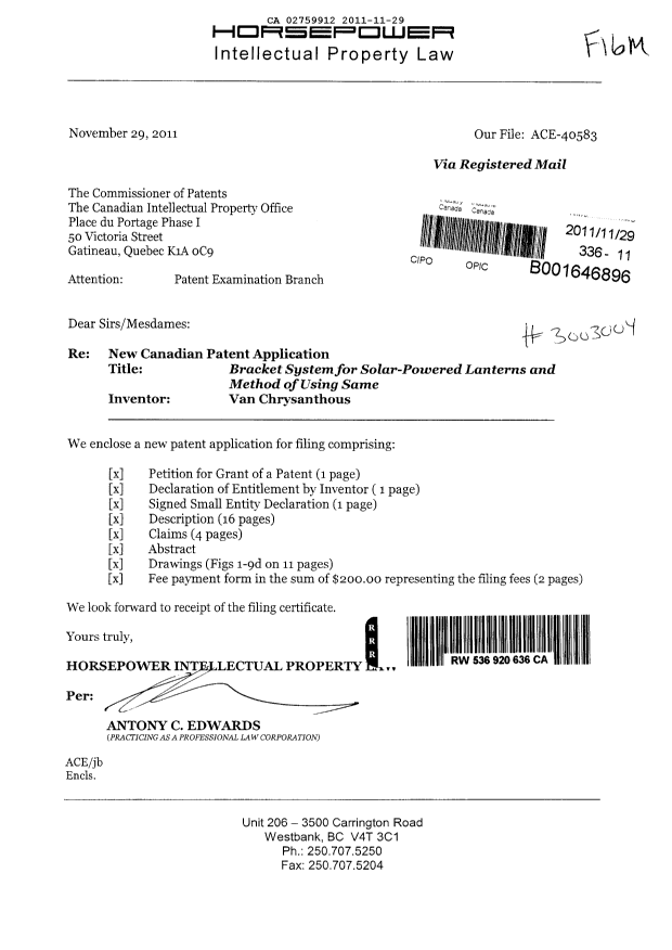 Canadian Patent Document 2759912. Assignment 20111129. Image 1 of 5