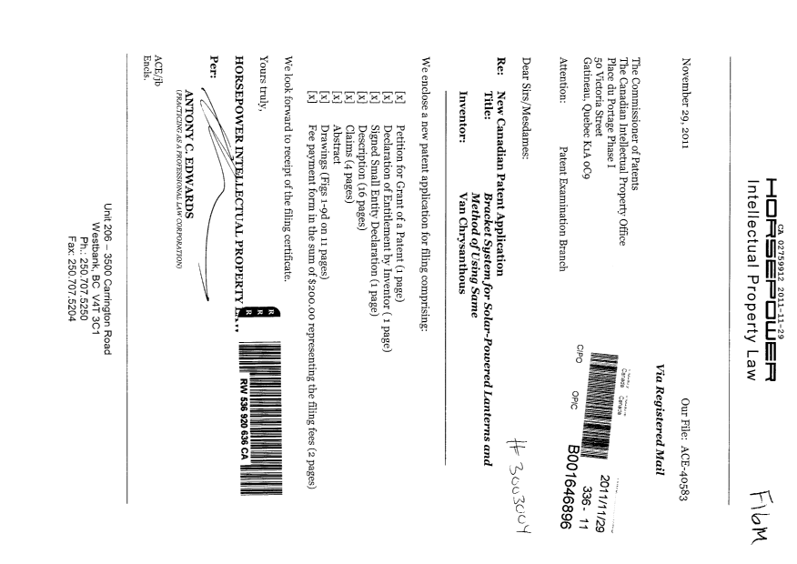 Document de brevet canadien 2759912. Cession 20111129. Image 1 de 5