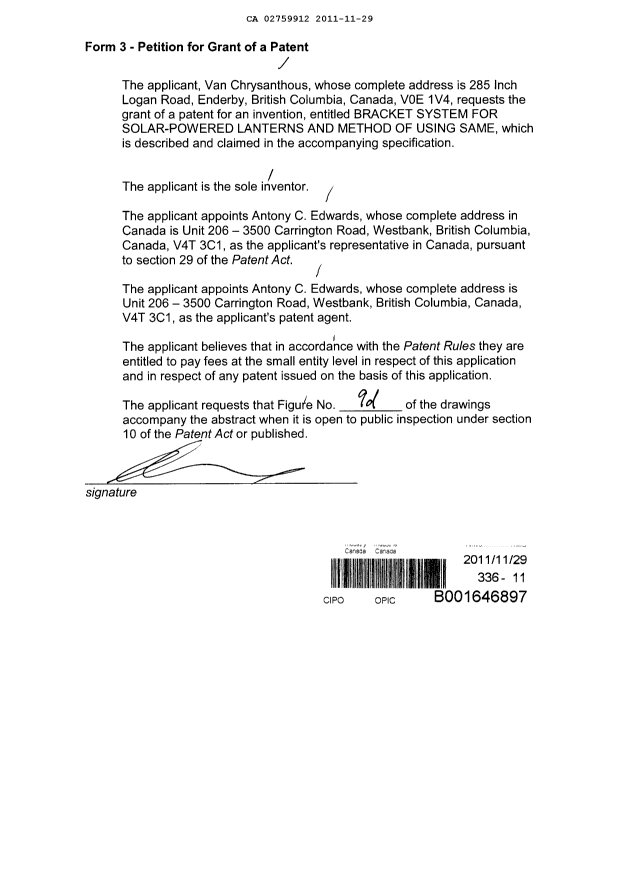 Document de brevet canadien 2759912. Cession 20111129. Image 2 de 5