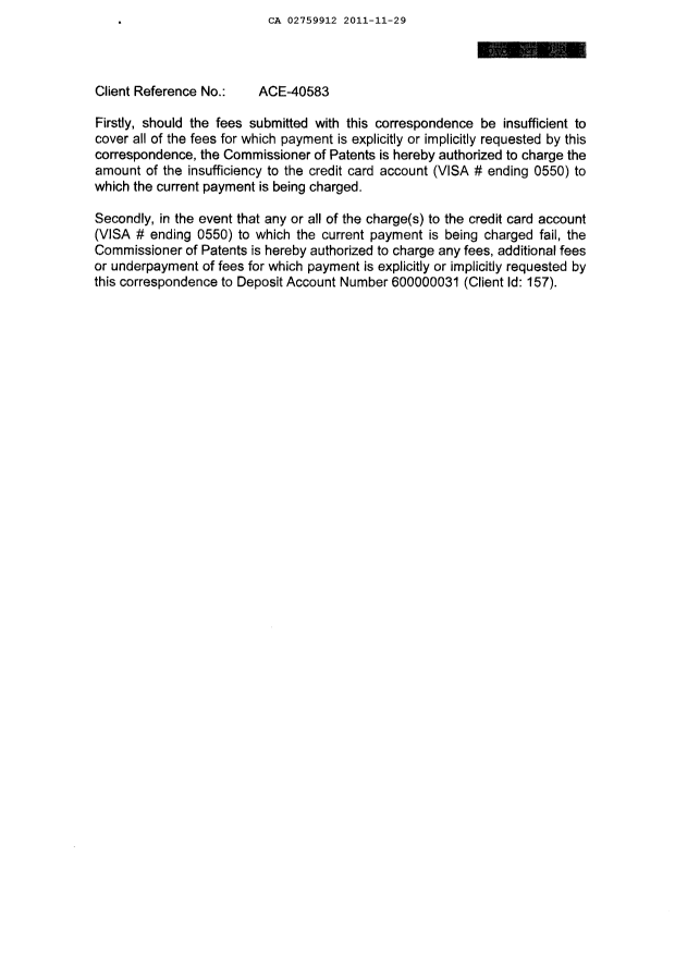 Document de brevet canadien 2759912. Cession 20111129. Image 5 de 5