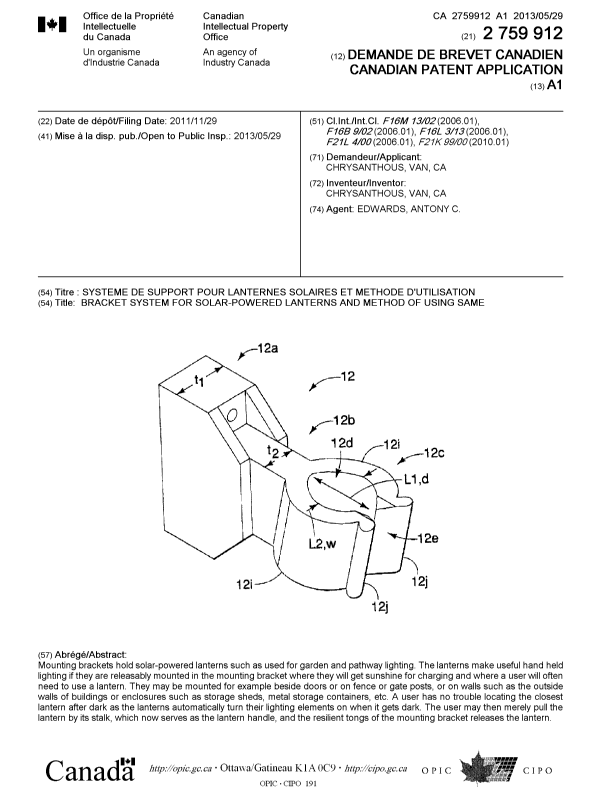 Document de brevet canadien 2759912. Page couverture 20130527. Image 1 de 1