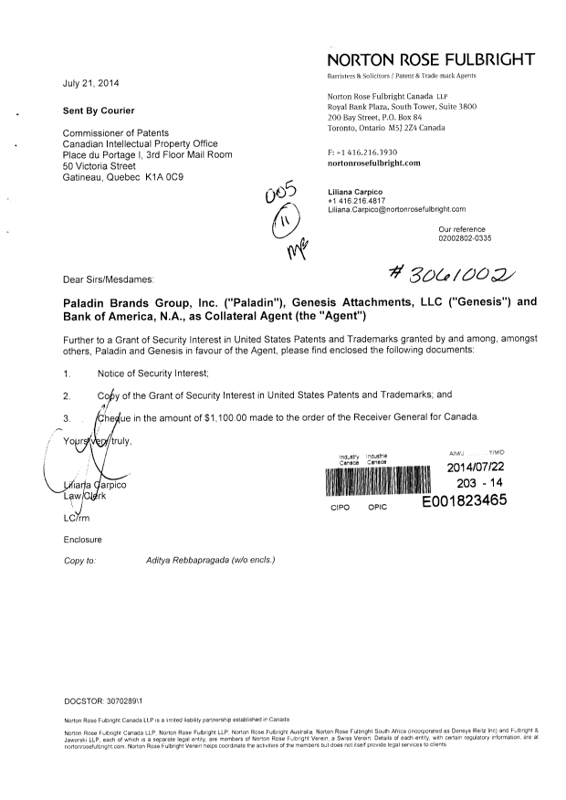 Document de brevet canadien 2762426. Cession 20140722. Image 1 de 21