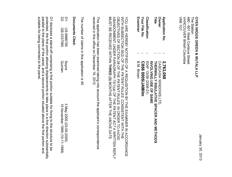 Document de brevet canadien 2763058. Poursuite-Amendment 20130130. Image 1 de 2