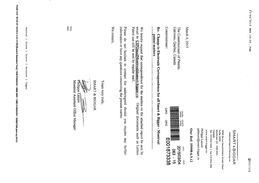 Canadian Patent Document 2763748. Correspondence 20150304. Image 1 of 3