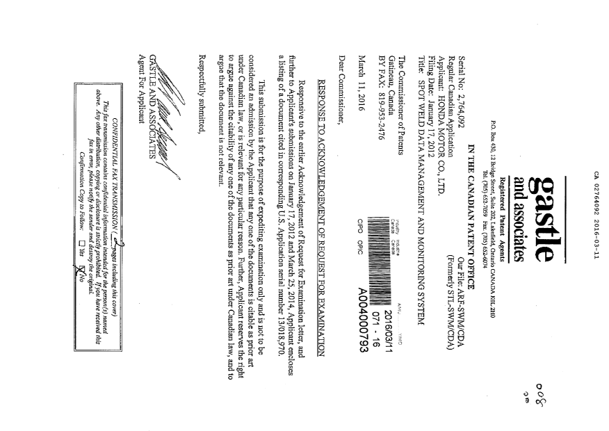 Canadian Patent Document 2764092. Amendment 20160311. Image 1 of 1