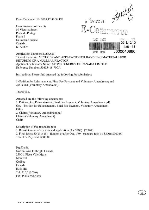 Canadian Patent Document 2766583. Final Fee 20181210. Image 1 of 8
