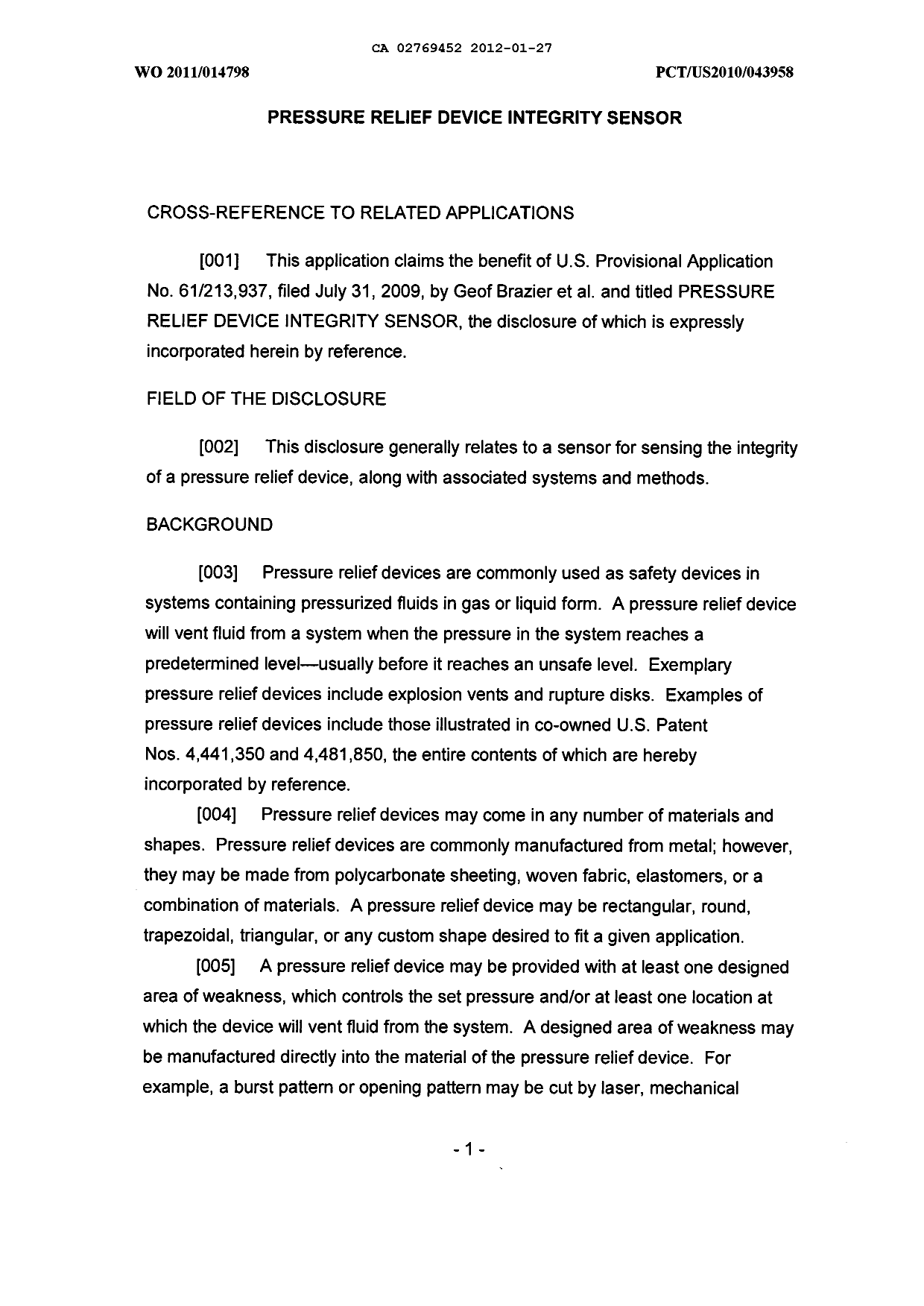 Canadian Patent Document 2769452. Description 20120127. Image 1 of 22
