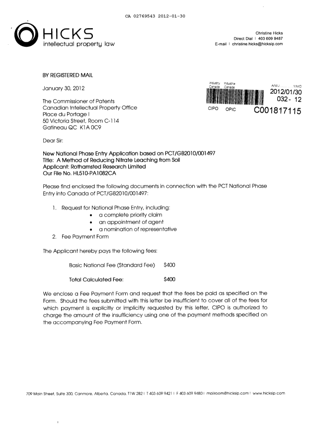 Document de brevet canadien 2769543. Cession 20120130. Image 1 de 4