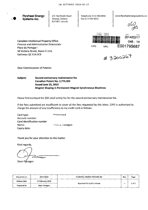 Canadian Patent Document 2774303. Fees 20140217. Image 1 of 1