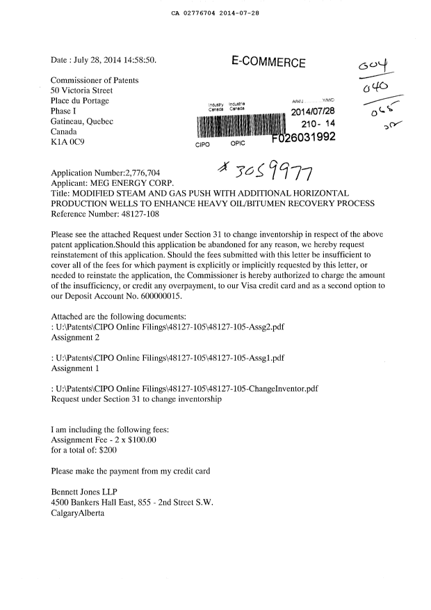 Canadian Patent Document 2776704. Correspondence 20131228. Image 1 of 3