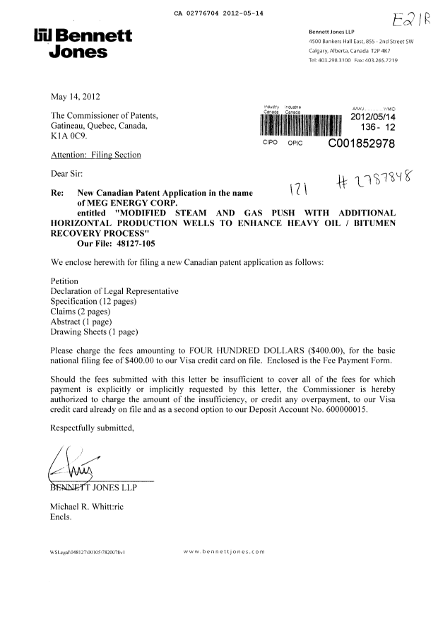 Document de brevet canadien 2776704. Cession 20140514. Image 1 de 6