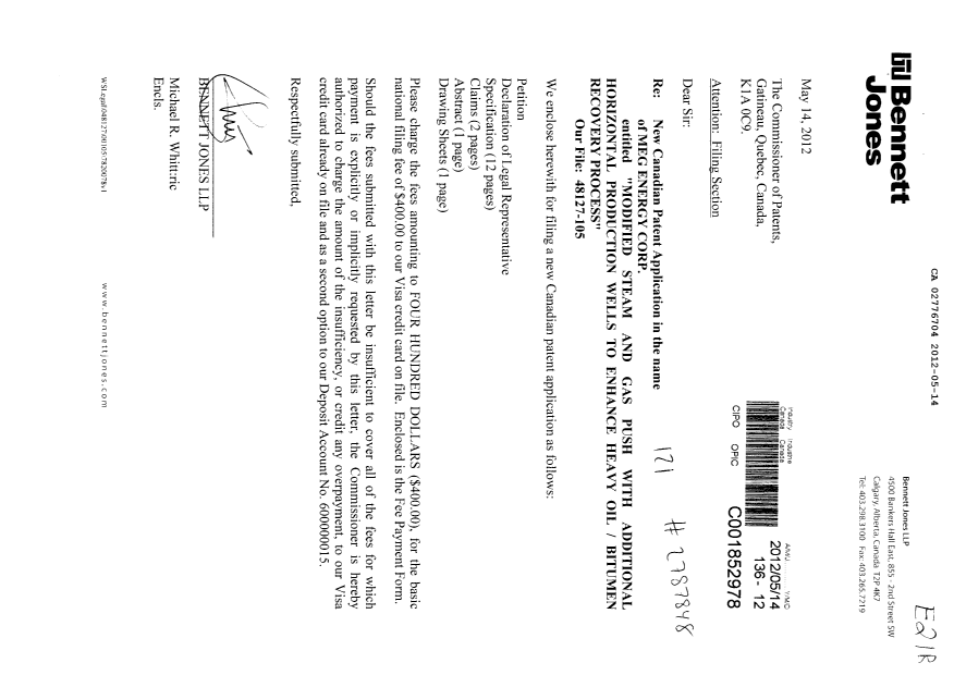 Canadian Patent Document 2776704. Assignment 20140514. Image 1 of 6