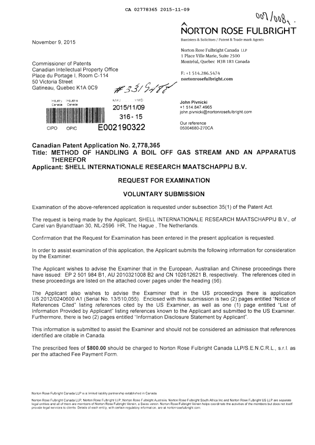Document de brevet canadien 2778365. Modification 20151109. Image 1 de 2