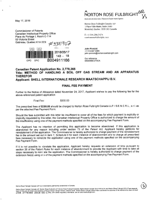 Canadian Patent Document 2778365. Final Fee 20180517. Image 1 of 2