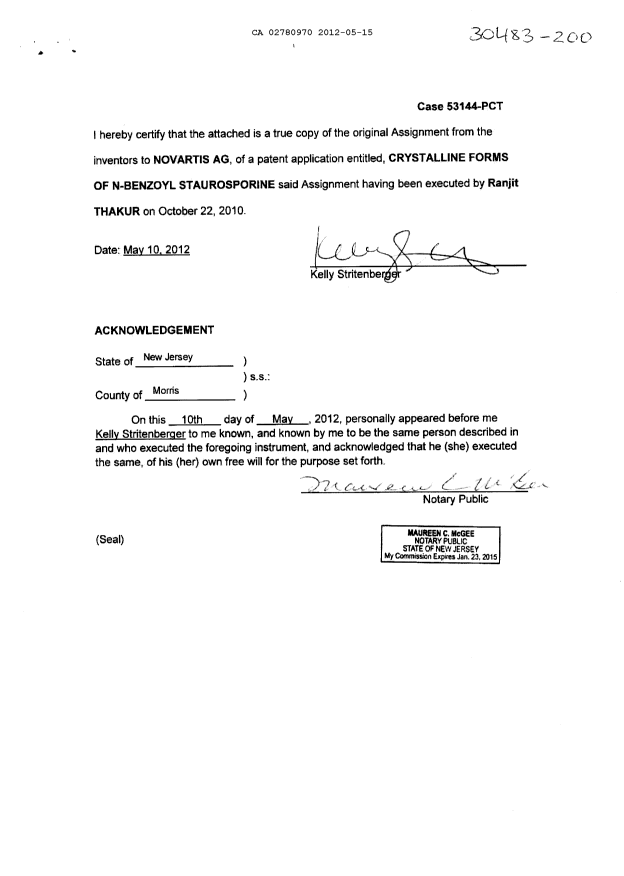 Canadian Patent Document 2780970. Assignment 20120515. Image 2 of 5