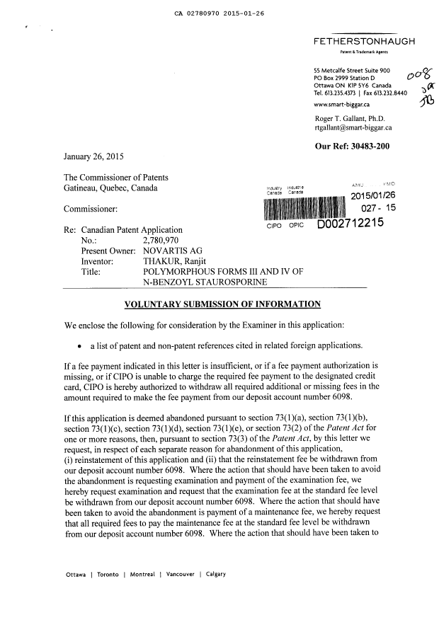Document de brevet canadien 2780970. Poursuite-Amendment 20150126. Image 1 de 2