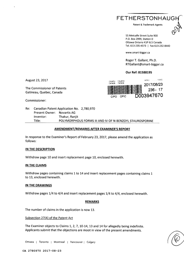 Document de brevet canadien 2780970. Modification 20170823. Image 1 de 10