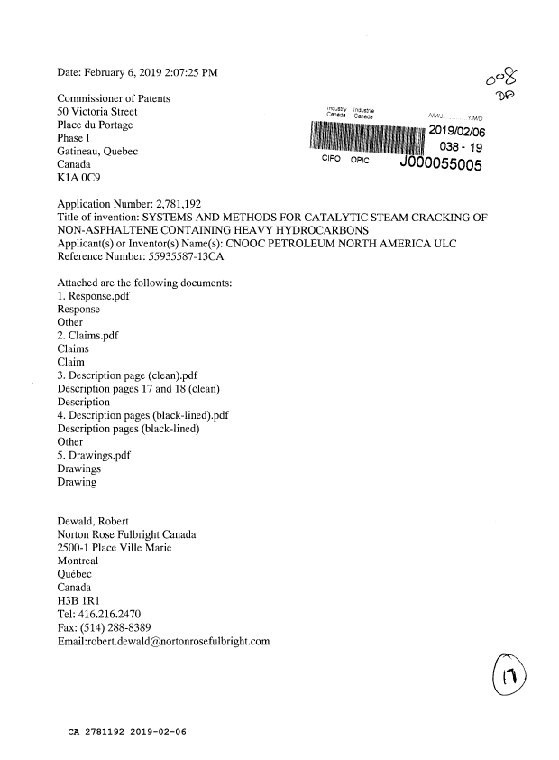 Document de brevet canadien 2781192. Modification 20190206. Image 1 de 17