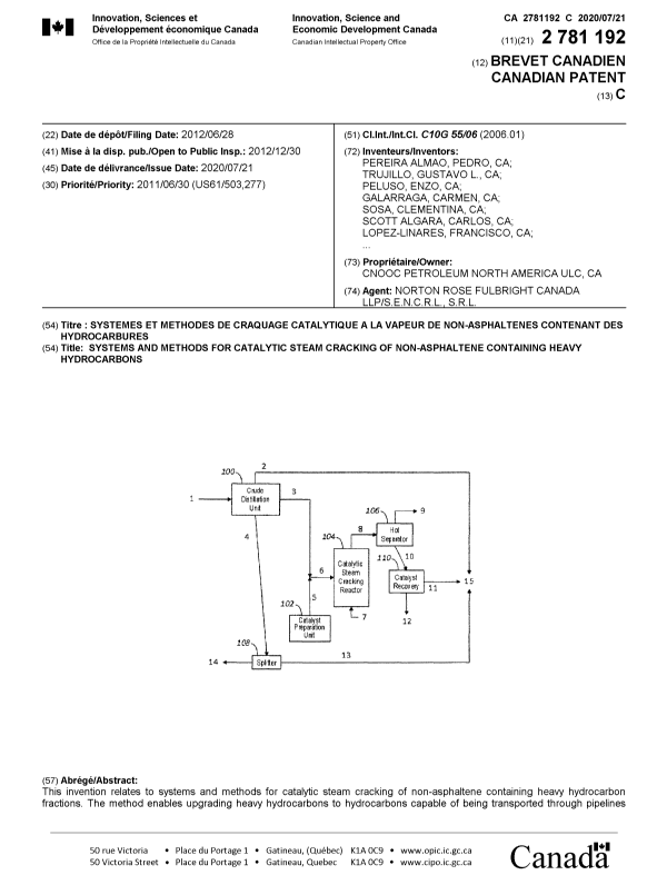 Document de brevet canadien 2781192. Page couverture 20200703. Image 1 de 2