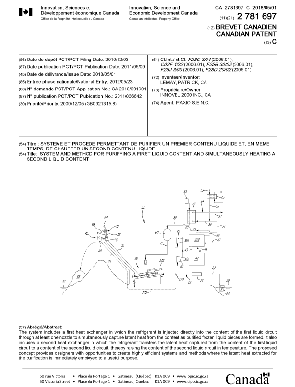 Document de brevet canadien 2781697. Page couverture 20180405. Image 1 de 1