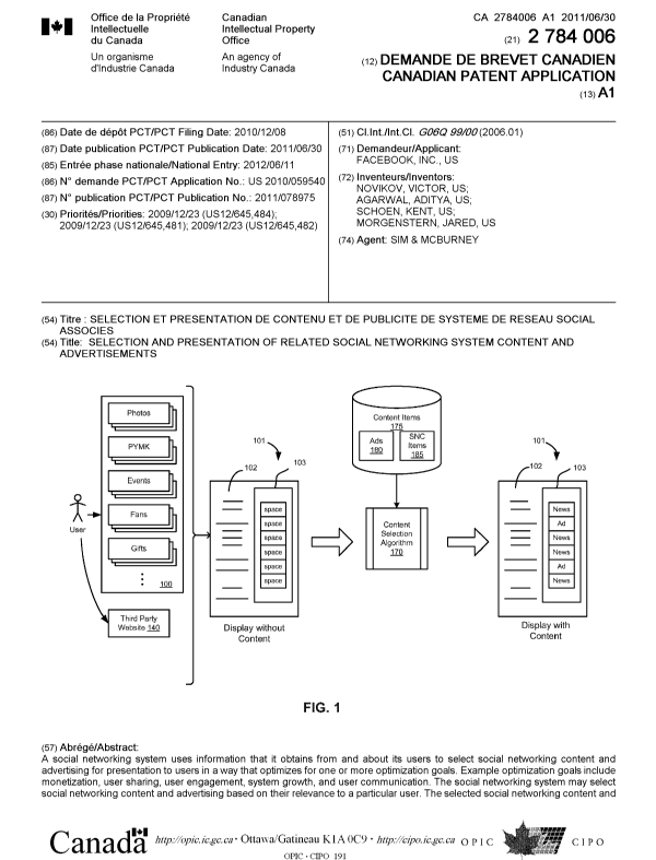 Document de brevet canadien 2784006. Page couverture 20120815. Image 1 de 2