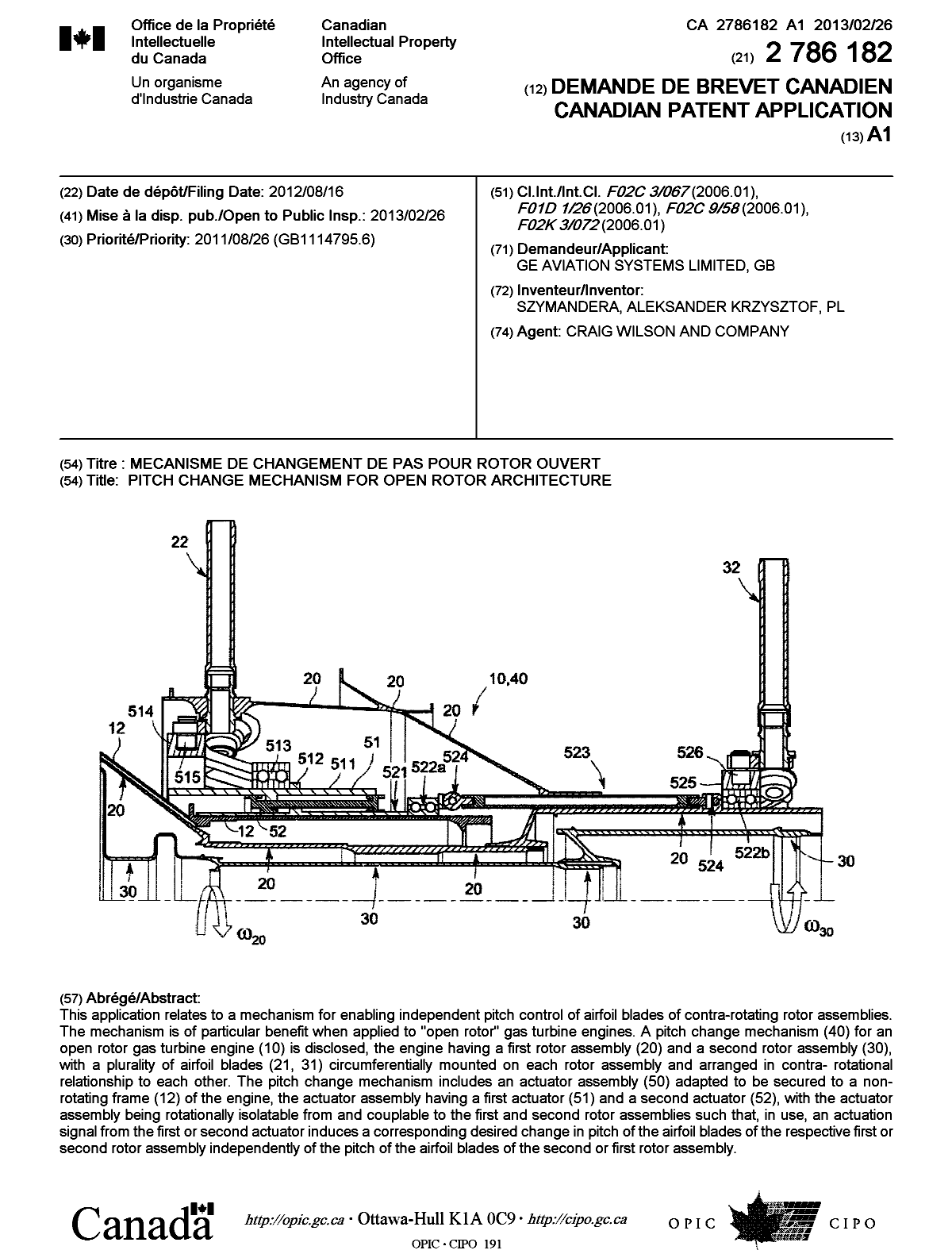 Canadian Patent Document 2786182. Cover Page 20130306. Image 1 of 1
